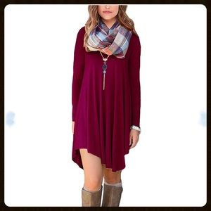 Dearcase Merlot Asymmetrical Top Dress Scoop NWT